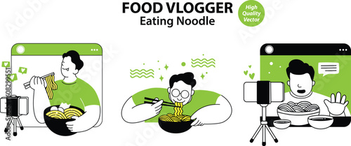 Food Influencer eating noodle mukbang