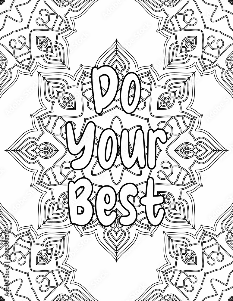 Printable mandala coloring page for adults and kids with positive vibes words