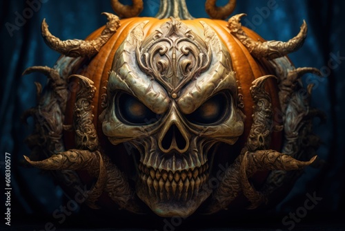 close up view of extremaly detailed pumpkin carving for Halloween, ai tools generated image