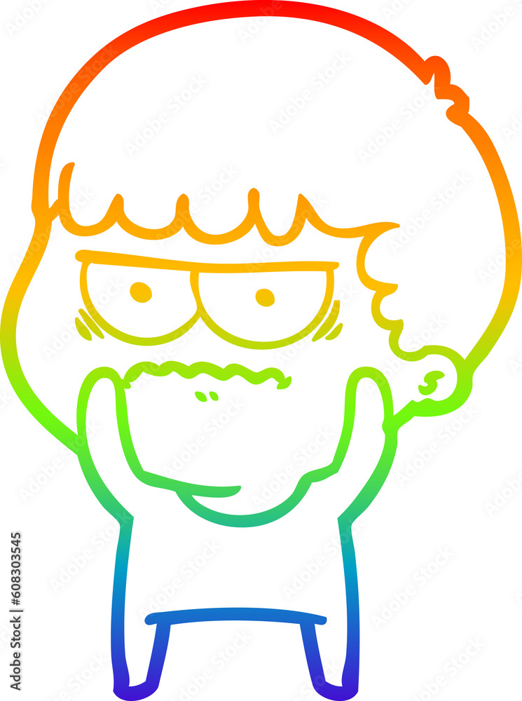 Obraz premium rainbow gradient line drawing of a cartoon annoyed man
