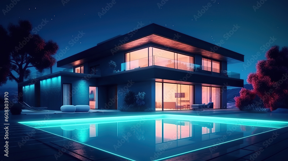 Luxury pool villa spectacular contemporary design . Generative Ai Luxury pool villa spectacular contemporary design . Generative Ai