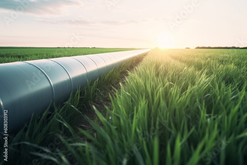 hydrogen pipeline in grass field highlighting eco-friendly, carbon-neutral energy alternatives replacing residential natural gas made with Generative AI
