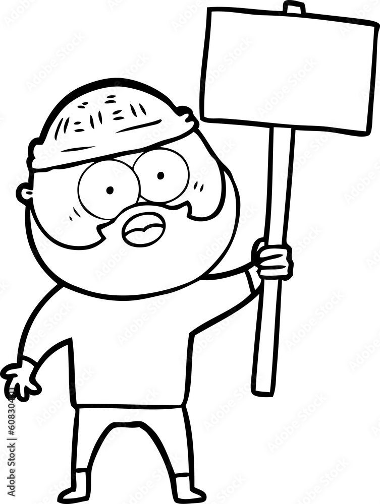 cartoon bearded man with signpost cartoon bearded man with signpost