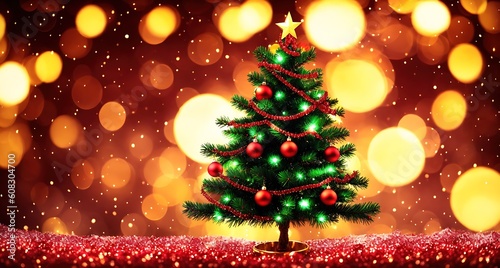 Illustration of a bright Christmas Tree on Bokeh Background.  photo