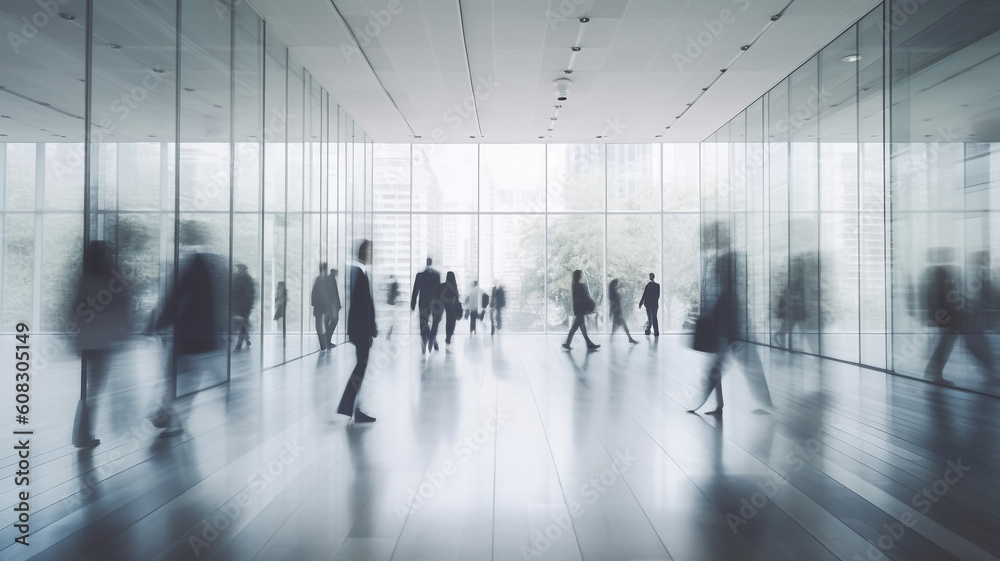 blurred business people in white glass office background, Generative AI blurred business people in white glass office background, Generative AI