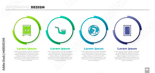 Set Wardrobe, Smoking pipe, Ancient coin and Big full length mirror. Business infographic template. Vector