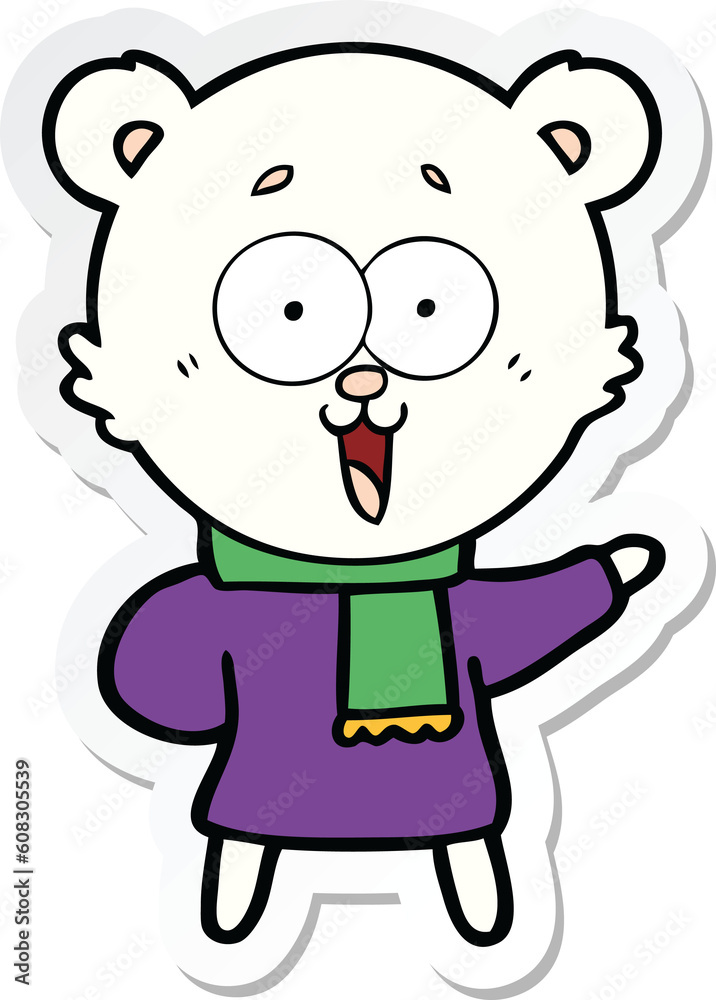 sticker of a laughing teddy bear cartoon in winter clothes sticker of a laughing teddy bear cartoon in winter clothes