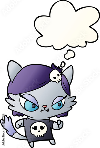 cartoon tough cat girl with thought bubble in smooth gradient style