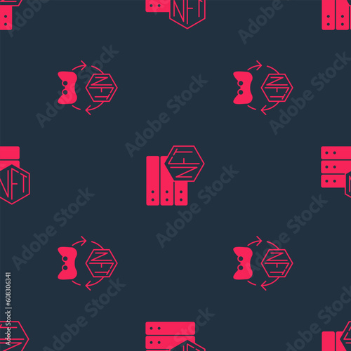 Set NFT Digital crypto art and blockchain technology on seamless pattern. Vector