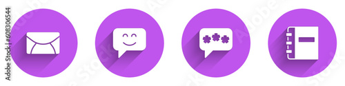 Free Download Set Mail and e-mail, Smile face, Speech bubble chat and Notebook icon with long shadow. Vector - GFXLoad