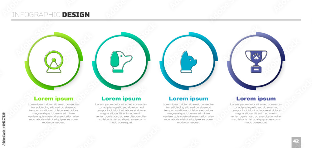 Set Hamster wheel, Dog, Cat and Pet award symbol. Business infographic template. Vector