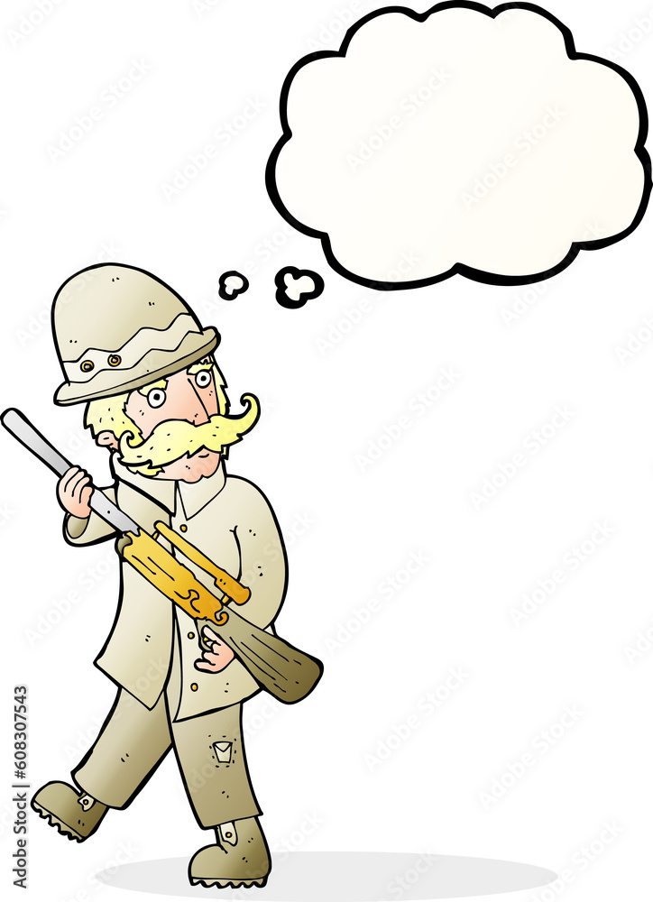 Obraz premium cartoon big game hunter with thought bubble