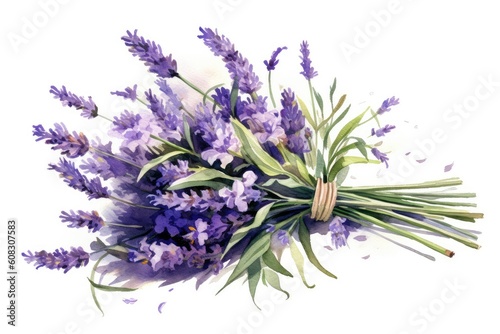 Lavender Fields Bouquet watercolor painting. Generative AI
