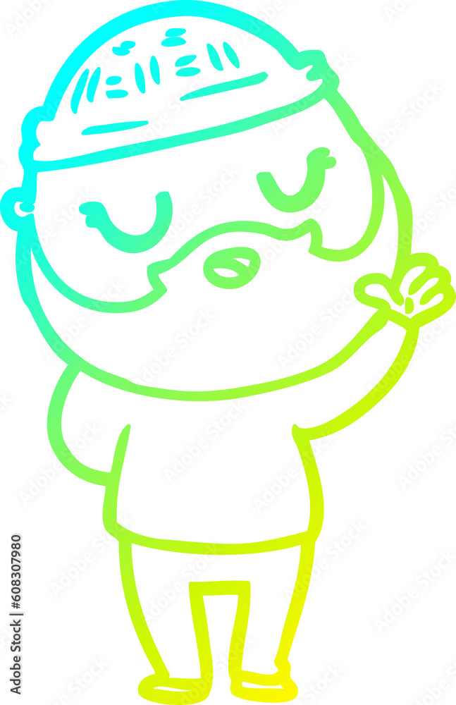 cold gradient line drawing of a cute cartoon man with beard