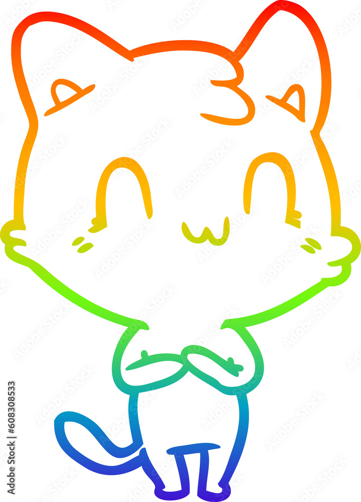 rainbow gradient line drawing of a cartoon happy cat rainbow gradient line drawing of a cartoon happy cat