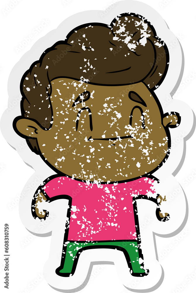 distressed sticker of a happy cartoon man distressed sticker of a happy cartoon man