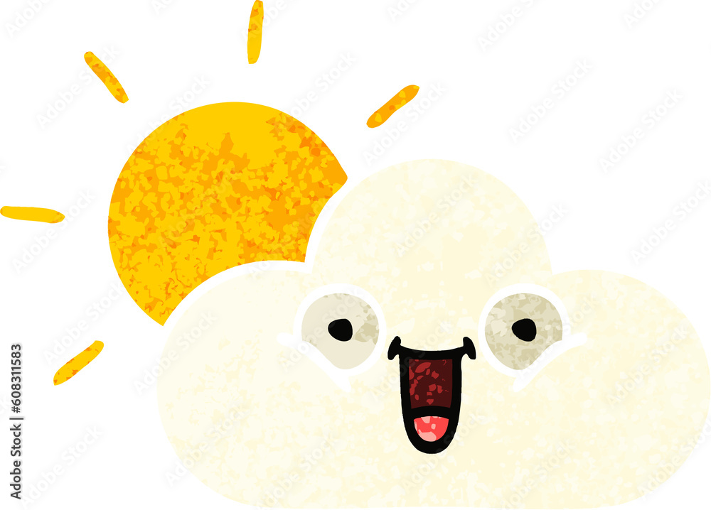 retro illustration style cartoon of a sunshine and cloud retro illustration style cartoon of a sunshine and cloud