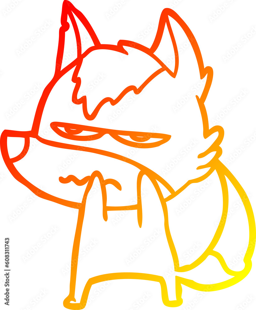 Obraz premium warm gradient line drawing of a cartoon annoyed wolf
