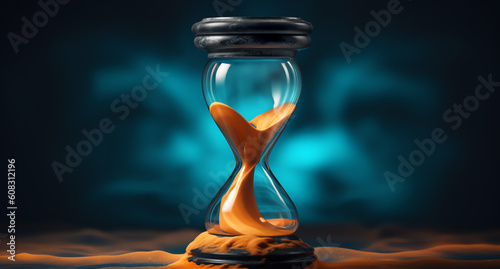 AI generated illustration of sand running through the bulbs of an hourglass
