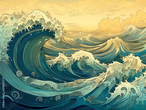 AI generated illustration of wave pattern with ocean sea