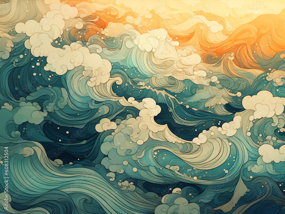 AI generated illustration of wave pattern with ocean sea AI generated illustration of wave pattern with ocean sea
