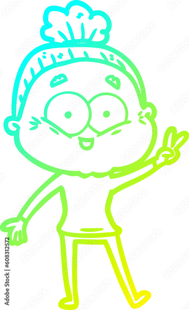 cold gradient line drawing of a cartoon happy old woman cold gradient line drawing of a cartoon happy old woman