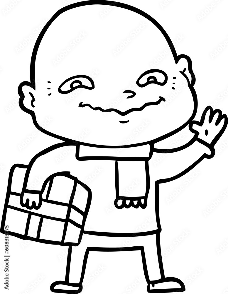 cartoon nervous man with xmas present cartoon nervous man with xmas present