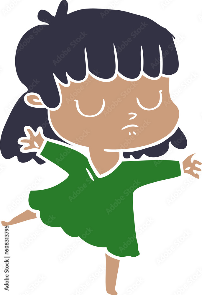 flat color style cartoon indifferent woman dancing flat color style cartoon indifferent woman dancing