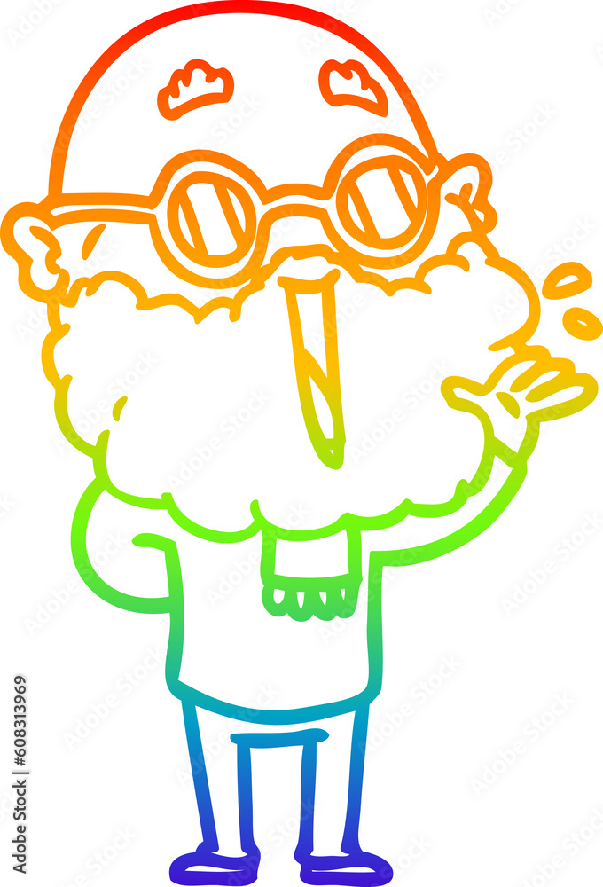 rainbow gradient line drawing of a cartoon joyful man with beard rainbow gradient line drawing of a cartoon joyful man with beard