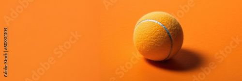 Illustration of a vibrant orange tennis ball on a matching surface, ready for a game of tennis, sport banner, AI © kiddsgn