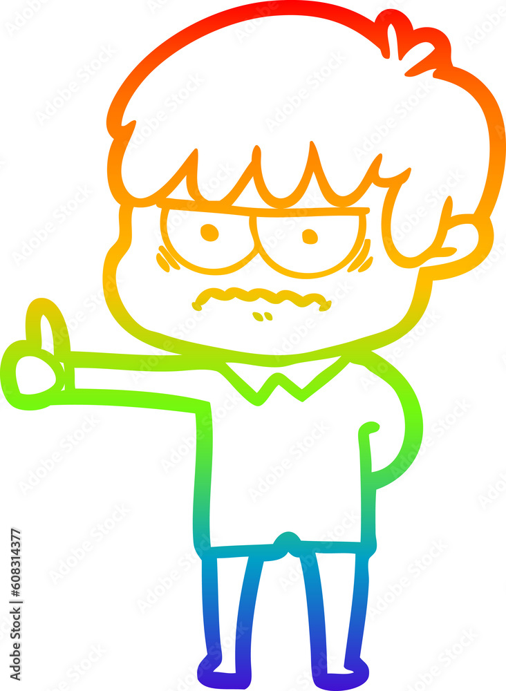 rainbow gradient line drawing of a annoyed cartoon boy rainbow gradient line drawing of a annoyed cartoon boy