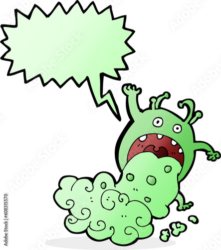 cartoon gross monster being sick with speech bubble