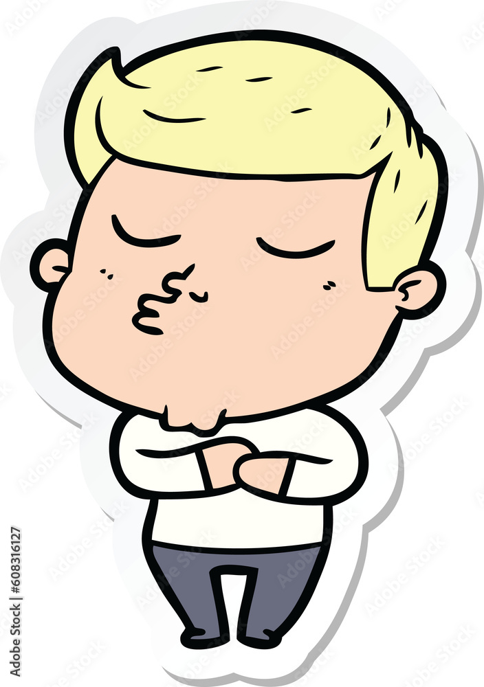 sticker of a cartoon model guy pouting