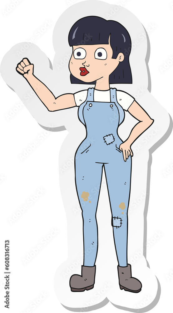 sticker of a cartoon woman clenching fist