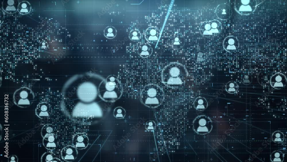 Digital world map with users worldwide connections. Global social media network and web 3.0 communication on earth background. Cloud storage and blockchain technology concept. Internet vpn location