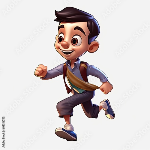 Schoolboy returning to class in the form of a cartoon character with a caricature face. Generative AI