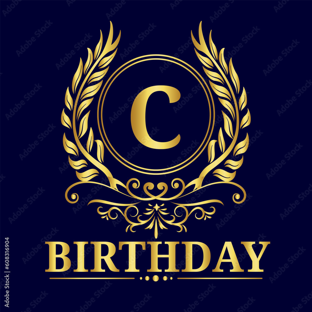 Letter C Alphabet, Golden Letter C Luxury Gold Alphabet Vector Design, A to Z Design Illustrations, Birthday boy or girl with names starting with the letter C