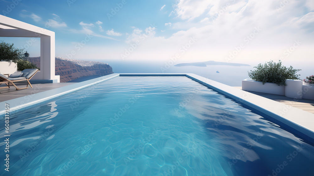 Fototapeta premium Beautiful santorini greece panoramic background. Generative Ai