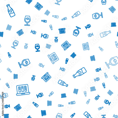 Set line Sound or audio recorder, Beer bottle and Wine glass on seamless pattern. Vector