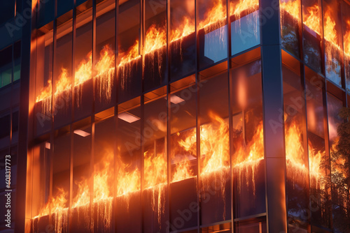 Burning Office Building Created with Generative AI Technology