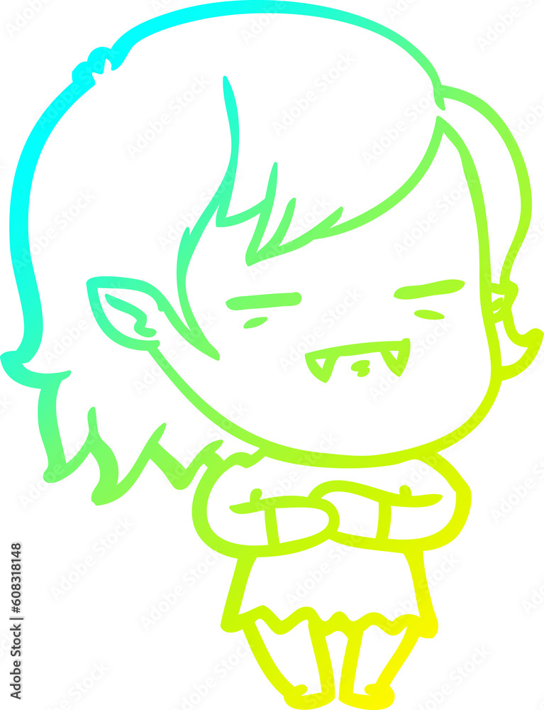 cold gradient line drawing of a cartoon undead vampire girl cold gradient line drawing of a cartoon undead vampire girl