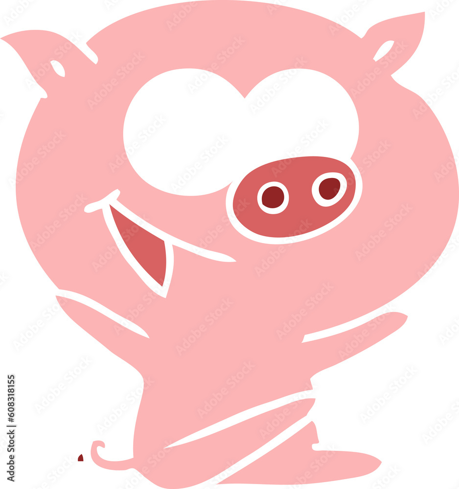 cheerful sitting pig flat color style cartoon cheerful sitting pig flat color style cartoon
