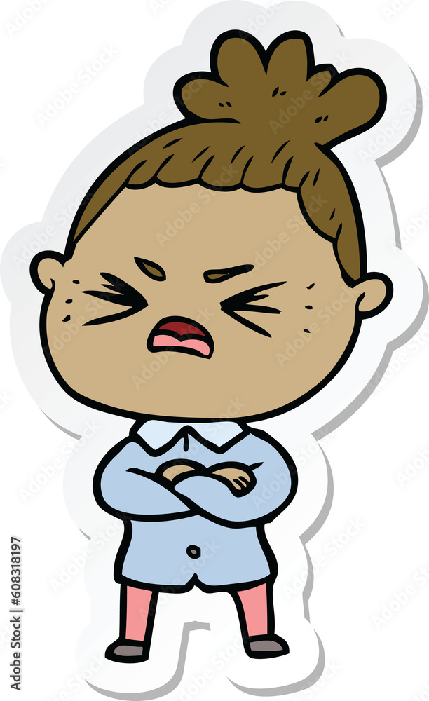 sticker of a cartoon angry woman sticker of a cartoon angry woman