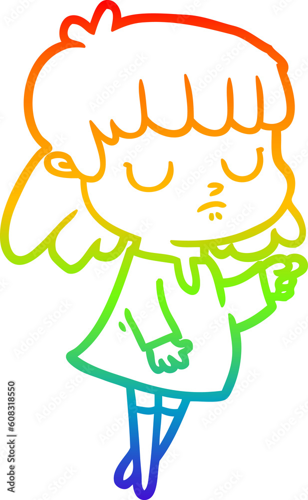rainbow gradient line drawing of a cartoon indifferent woman rainbow gradient line drawing of a cartoon indifferent woman