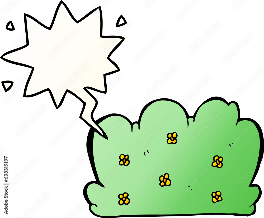cartoon hedge with speech bubble in smooth gradient style