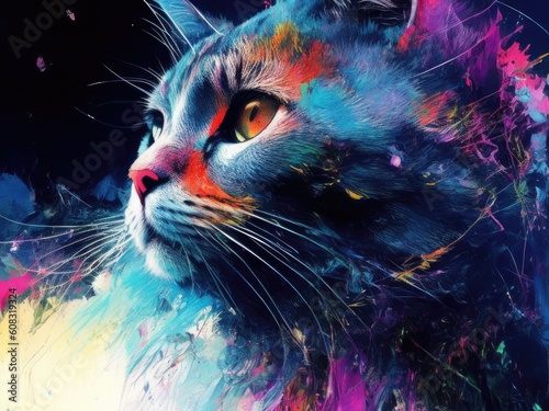 Art painting Acrylic color cat , meaow , Meaowing, ai generative