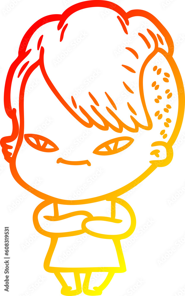 warm gradient line drawing of a cute cartoon girl with hipster haircut warm gradient line drawing of a cute cartoon girl with hipster haircut