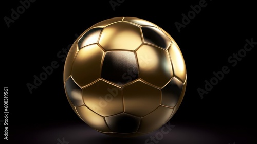 Vector golden soccer ball. Gold football ball on a black background. Generative AI