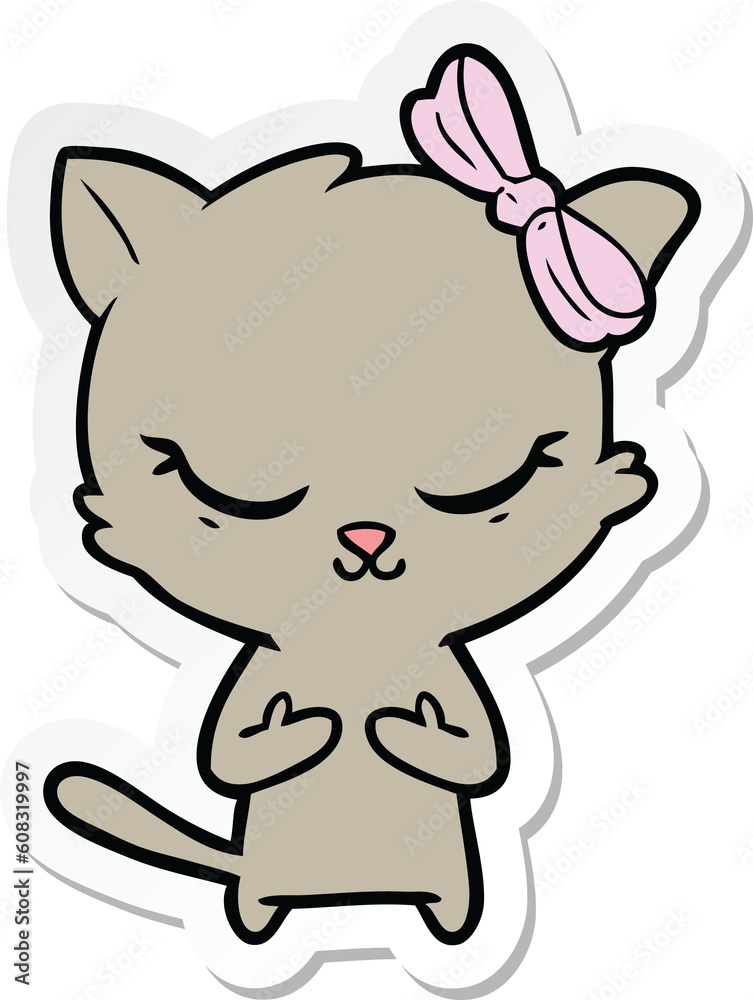 sticker of a cute cartoon cat with bow sticker of a cute cartoon cat with bow