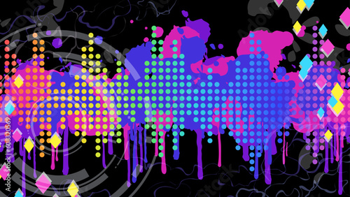 カラフルなイコライザーとペンキの背景_16:9